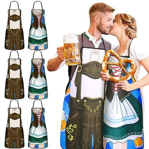 Suhine 6 Pcs Oktoberfest Apron Oktoberfest Party Decor German Kitchen Apron