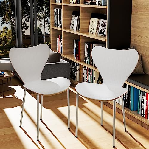 2 Sillas de Comedor Apilables, Silla Nordica para Cocina Salón, Blanca | Silla de 45x40x82 cm con un Cómodo Respaldo Curvo de Plástico, Patas de Silla Plateadas con Almohadillas Antideslizantes