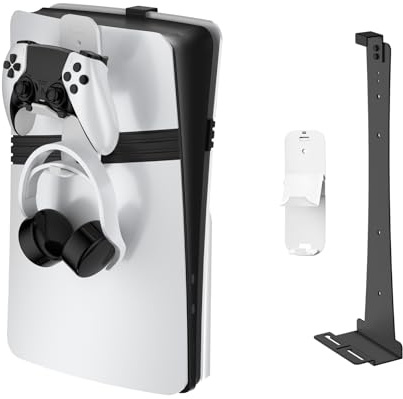 EJGAME Wandhalterung aus Stahl, kompatibel mit PS5 Pro/Slim/PS5, stabiler Metall-Wandaufhängungsständer für PS-5, mit Controller-Halterung und Kopfhörer-Aufhänger, Schwarz