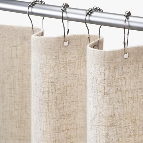 Duschvorhang, 198 cm, Beige, Leinen, Duschvorhang für Badezimmer, natürlicher Stoff, Baumwollstoff, extra lang, cremefarben, 198,1 x 182,9 cm (L x B)