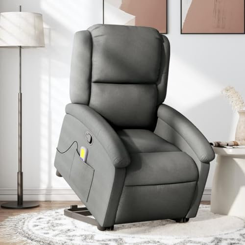 Gecheer Massagesessel mit Aufstehhilfe Relaxsessel Fernsehsessel Massagefunktion Ruhesessel TV Sessel Polstersessel Relaxliege Liegesessel Loungesessel Wohnzimmersessel Relaxsofa Dunkelgrau Stoff