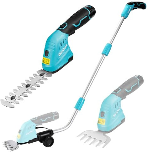 DURATECH 12V Cordless Hedge Trimmer, 2-in-1 Hedge Trimmer Cordless with 2Ah Battery Pack, Long Reach Telescopic Extendable Cutter, Grass Shear for Gardening, Cutting, Trimming, Lawn