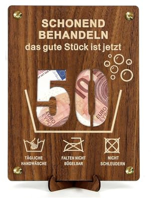 Giftota Witzige 50. Geburtstag Geldgeschenke Holz mit Geburtstagskarte, Geschenke zum 50 Geburtstag Mann Frau, 50. Geburtstag Geschenkverpackung