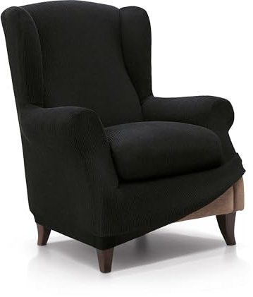 FAVERTI® Funda de Sillón Orejero Elástica de 70 a 100cm | Modelo Reale | Negro | Funda Ajustable Sillón Orejero Universal | Protector de Calidad de Tejido Jacquard Tacto algodón