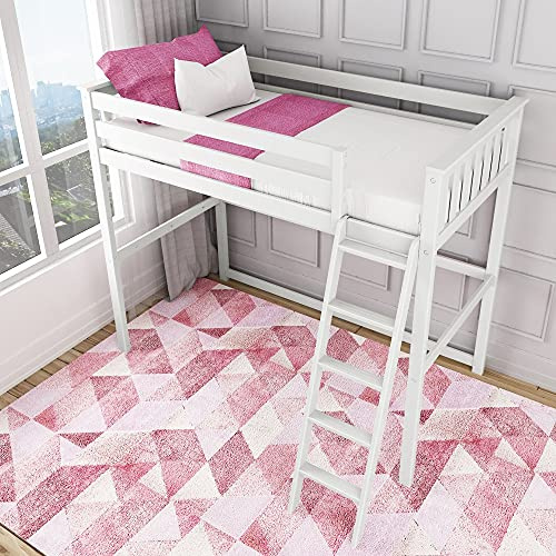 Max & Lily High Loft Bed, Twin Bed Frame for Kids, White
