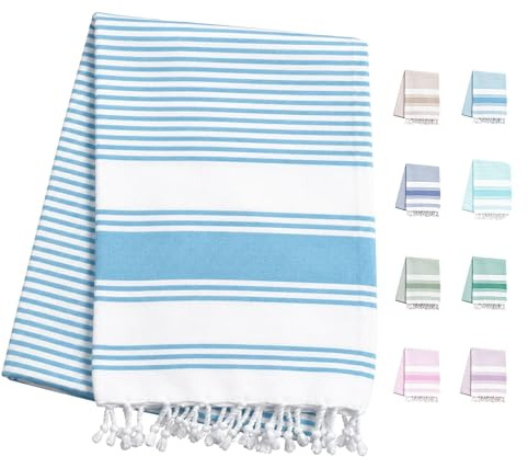 Telo mare grande o Pareo Spiaggia Grande Antiarena 200 x 140 cm – Asciugamani da spiaggia, Fouta xxl, Coperta Picnic, Asciugamano Piscina, Coperta da spiaggia, morbida, assorbente e leggera (azzurro)
