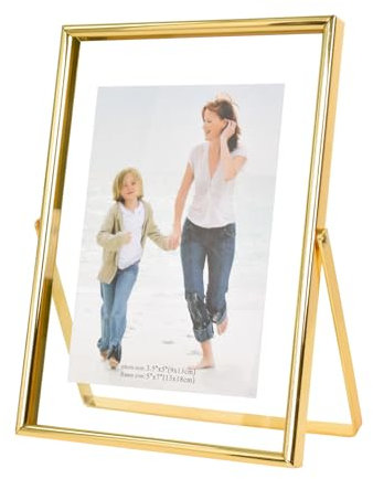 7 Pulgadas Marco de Fotos, 13 x 18 cm Marco en Metal, Marco Flotante de Cristal para Fotos Flor Planta Muestra Retrato Pósteres Certificado, Decoración de Mesa para Galería Salones Oficina (Dorado)