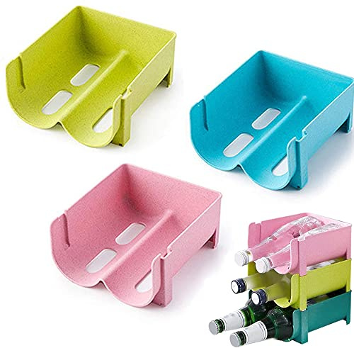 YangHaoDiSY Stapelbares Flaschenregal, wiederverwendbar, für Kühlschrank, Bierflaschen, Weinhalter für Küchenarbeitsplatten, Tischplatte, Kühlschrank, Bars, 3 Stück