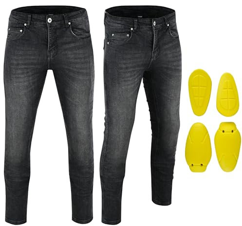 MCW Gear Stretch-Motorradjeans – UKCA CE AA bewertet Herren Kevlar verstärkter Denim, Level 2 Knee Amour Perfact Motorradbekleidung, Schwarz , 32 W/30 L