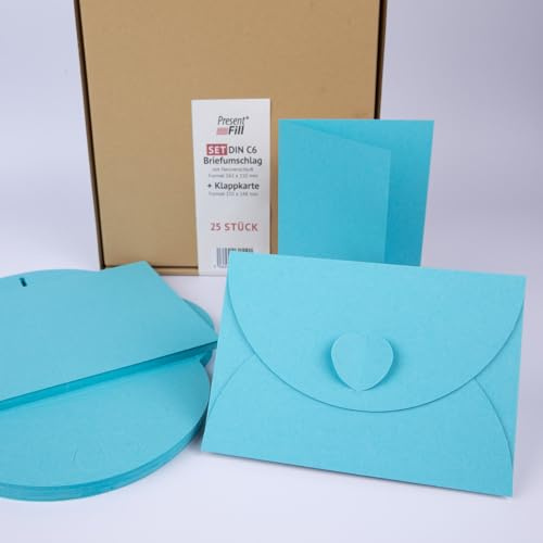 PresentFill® - biglietti pieghevoli vuoti con buste e chiusura a cuore - set da 25 - rosso bordeaux - biglietti pieghevoli da personalizzare, su cui scrivere o stampare - DIN A6 / C6