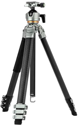 Fotopro Compact Carbon Fiber Travel Tripod, 60 inches Professional Heavy Duty Tripod with Profile Legs Super-Large Ball Head Weatherproof Bag, Fotopro Origin Plus Max Load 44lbs