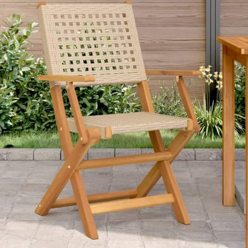 Xichuzi Gartenstühle 2 STK. Beige Massivholz Akazie und Poly Rattan, Gartenmöbel, Terrassenstühle, Balkon Stühle, Balkonstuhl, Garten Stühle Für Draussen - 367665