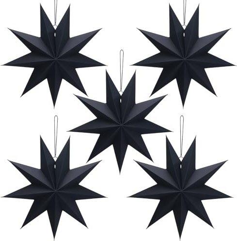 HO2NLE 5 Stück Papiersterne für Weihnachts Deko 30cm Schwarz Weihnachtsstern Weihnachten Papiersterne für Geburtstage, Hochzeiten, Weihnachten, Partys