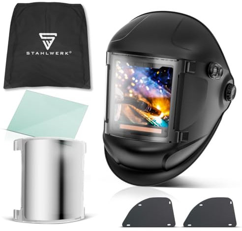 STAHLWERK Automatik-Schweißhelm 3 in 1 TITAN - Schweißerhelm mit True-Colour, autom. Abdunkelung DIN 4-14, Jobspeicher, optische Klasse 1/1/1/1, Sichtfeld 104 x 104 mm, Schweißschild, Schweißmaske