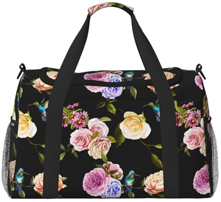 Seesack für Reisen, Nelke, Kolibri, schwarz, Weekender, Übernachtung, Reisetasche, Sporttasche für Damen und Herren, persönliche Gegenstände, Reisetasche