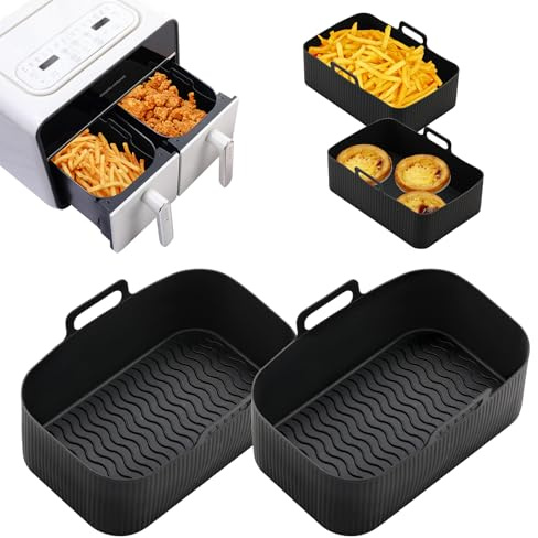 2Pezzi Teglie Per Friggitrice Ad Aria 8L, Silicone Contenitori per Friggitrice ad Aria, Contenitori Accessori Friggitrice ad Aria Riutilizzabile, Stampi in Silicone Antiaderenti per Airfryer Forno