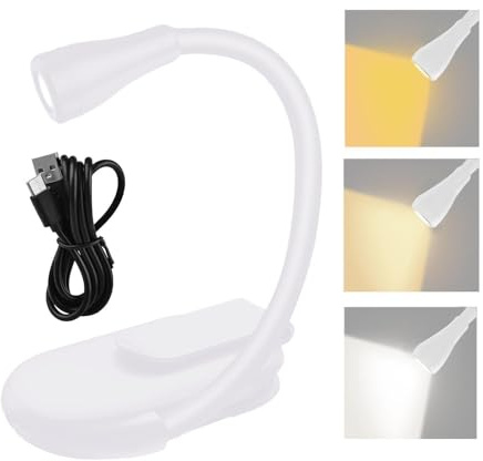 Luz de lectura: luz LED recargable para libros, ligera con clip | Pequeña luz nocturna para cama, lectura infantil, estudio, lámpara de libro apta para viajes, brillo ajustable, diseño compacto