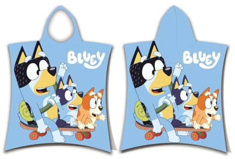 Jerry Fabrics Bluey Towel Poncho para niños o niñas, toalla de baño con capucha para niños, 50 x 115 cm, toallas de piscina y playa