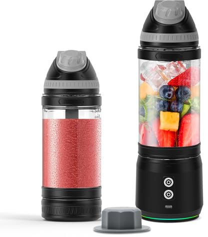 Portable Blender for Smoothies and Shakes, Anti-Jamming, 24oz USB-C Rechargeable, BPA-Free, Electric Protein Shaker Bottle with Travel Lid for Kitchen, Gym (Black)