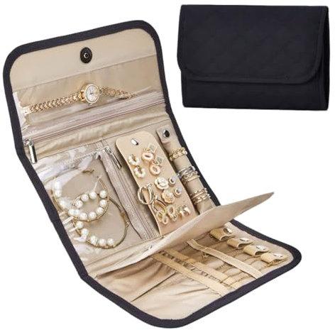 Pieghevole Gioielli Conservazione, Rotolo per Gioielli Borsa, Organizer per Gioielli da Viaggio, Gioielli Rotolo, Rotolo Portagioie per Gioielli Orecchini Collana Bracciali