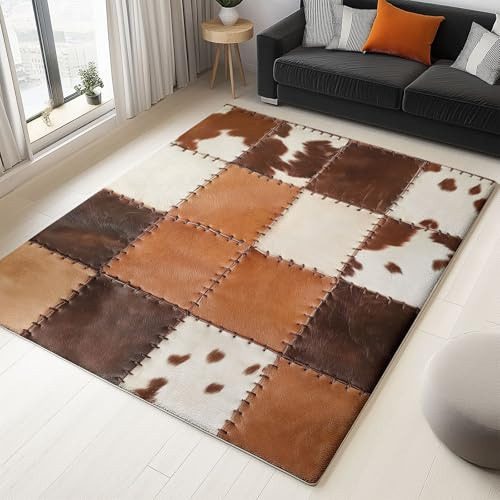 Générique Peau de Vache Tapis Moderne 3D Imprimé Patchwork De Peau De Vache Tapis Flanelle - Brun Chambre Salon Enfant Tapis Imprimé Decoration Carpet - Antidérapante Moquette 160 x 230 cm