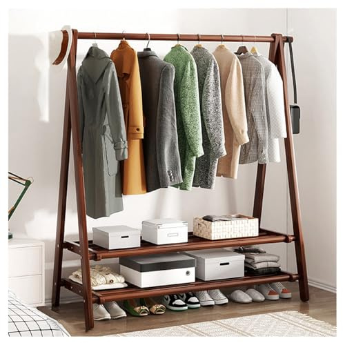 BEARQUN Kleiderständer Massivholz - Garderobenständer Holz mit Schuhregal, 2 Kleiderhaken - Faltbarer kleiderständer - Stabil und Robust - H 150cm