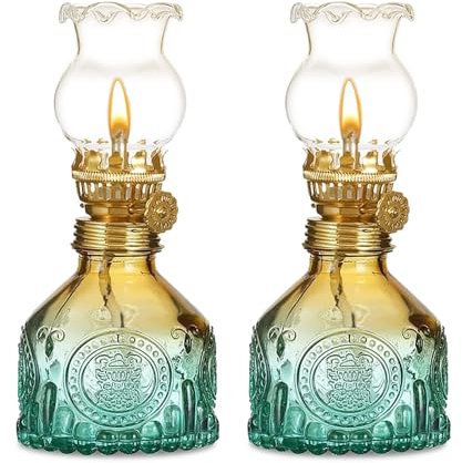 Lampada a petrolio in vetro per interni, 2 pezzi lampade a olio in vetro, lampada vintage a olio di petrolio, lampade classiche a petrolio con fiamma regolabile, lampada retrò a petrolio, lampada ad