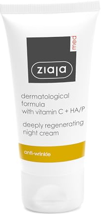 Ziaja Med Crema viso notte rigenerante, antirughe con vitamina C e acido ialuronico, per pelle 25+ e 40+