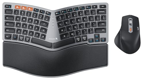 ProtoArc EKM04 - Teclado ergonómico Bluetooth, mini teclado ergonómico compacto inalámbrico, diseño dividido, reposamuñecas, multidispositivo, recargable, compatible con Windows/Mac/Android