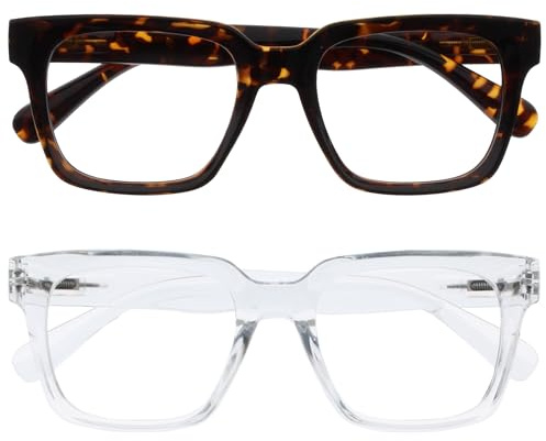 OPULIZE ERA Lunette anti lumiere bleue femme & homme - Lunettes Loupe Ecran/Gaming - Lot de 2 - Cadre Surdimensionné - Anti-éblouissement Anti-Reflet Protection UV - Brun Transparent - +2,00