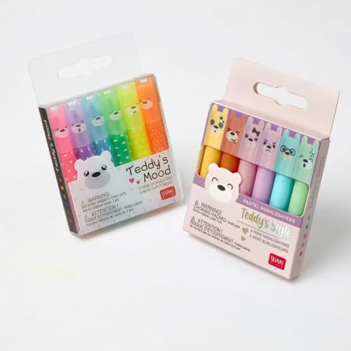 LEGAMI Bundle 6er Set Mini Textmarker Teddy's Mood und 6er Set Mini Textmarker Teddy's Style