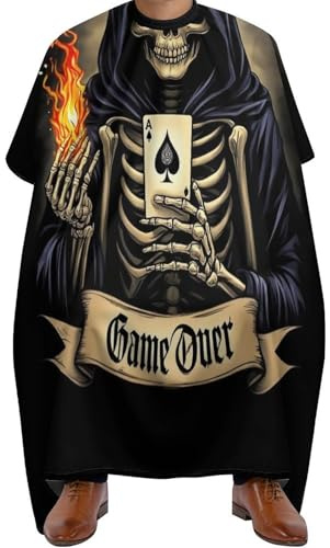 Hair Colouring Cape Skeleton Skull Spades Ace Game Over, Waterproof Salon Cape Unisex Hairdressing Gown for Women Coloring 140X168cm