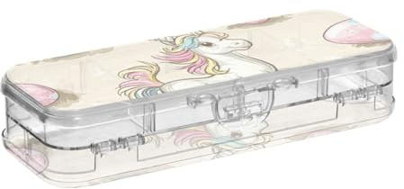 WDdZzyy Cartoon Cute White Unicorns Easter Eggs Clear Pencils Box Double-Deck Hard Pens Cases for Stationery Supplies with Snap-Tight Lid