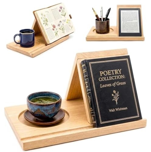 Buchständer Holz,Dreieckiges Lesepult für Bücher,Tablets und E-Reader,Lesen,Buchhalter für Schreibtisch,Nachttisch und Bücherregal,Geschenke für leseratten