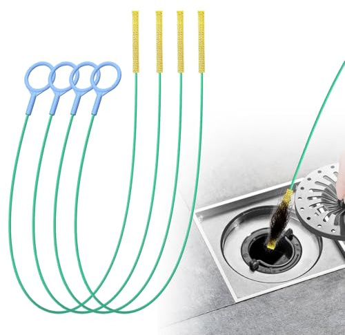 Abflussreiniger Spirale, 4 Stück Flexible Reinigungsbürste, Abflussreiniger Bürste für Kanalisation Küche Waschbecken Badewanne (Grün)