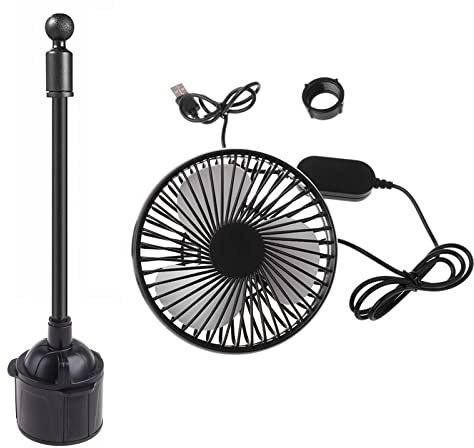 MARCBUSE 1 ventilador USB para coche, enfriador de aire, giratorio, 3 velocidades, para SUV, camión, barco, 5 V, 5 pulgadas, clip para ventilador USB