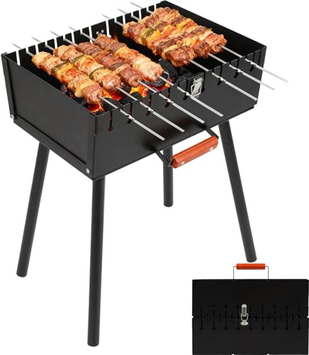 REDCAMP Barbacoa Mangal de carbón vegetal portátil con 2 niveles de altura para 16 pinchos (lentos/afilados), barbacoa plegable al aire libre para camping, jardín, pícnic, viajes