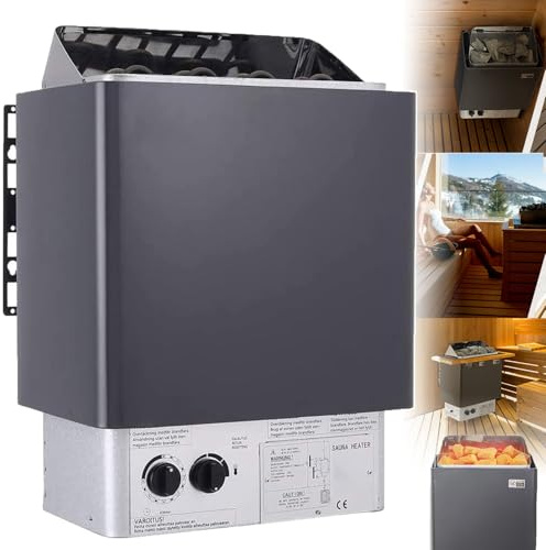Calentador de sauna eléctrico (3/4,5/6/8/9 kW), calentador de sauna húmedo/seco eléctrico, calentador de sauna para baño de vapor con controlador interno, estufa de acero inoxidable para sauna, 6,0