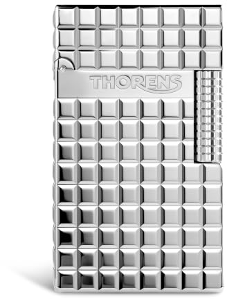 Thorens Accendino classico retrò a fiamma libera in ottone, ricaricabile, suono nitido, accensione a scorrimento laterale, oggetto da collezione, regalo per uomo, Argent Blocks