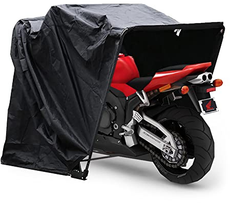 KEESUNG Motorrad Zelt Garage, 270x105x155CM Schwarz Faltgarage Motorradgarage Motorrad Schutzplane Universal Wasserdicht Roller Moped Zelt Faltgarage Zeltgarage für Motorräder Motorroller Fahrräder