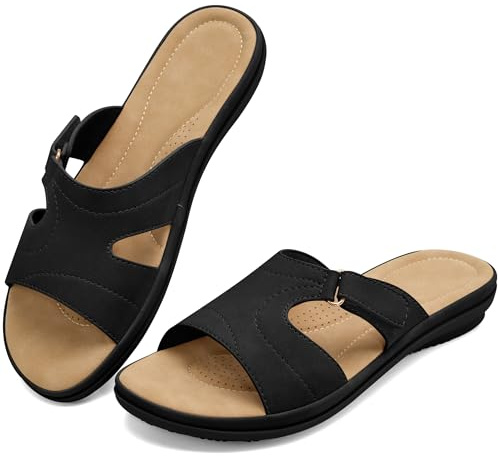 Aomigoct Comfortable Slides for Women Dressy: Black 9 Summer Casual Sandals Indoors Outdoors