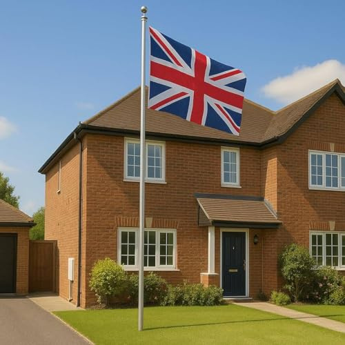 Union Jack-Flagge mit 6,8 m robustem Aluminium-Sektional-Fahnenmast-Set, Outdoor-Fahnenmast mit Teilen für Haus, Garten oder Hof, einfache Installation, wetterfeste Stange für Außendekoration