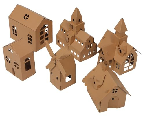 EPIGEIST 6 Stück Kleiner Papphäuser zum Basteln und Bemalen aus Papier in Khaki Kreatives Selbstgemacht Papphaus für Kinder und Eltern zur Fördernden Eltern Kind Bindung für Zuhause
