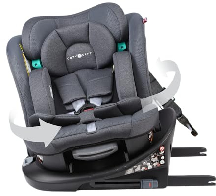 Cozy N Safe Vesta i-Size 360 Rotating Car Seat 40-150cm, ISOFix & Top Tether, Extended Rear & Forward Facing, Side Impact Protection, Reclining Seat, Adjustable Headrest, Birth to 12 Years (Slate)