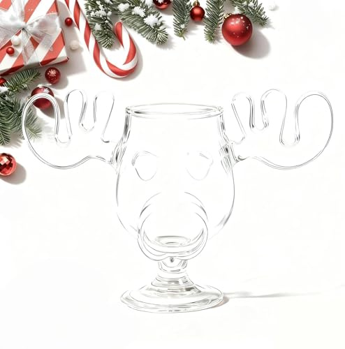 Generisch 2025 Neu Elch Gläser, 1 Stück Schöne Elchgläser, Transparent Weihnachtsgläser Elch, Christmas ElchMug, 240 ml, Geschenke für Familie und Freunde