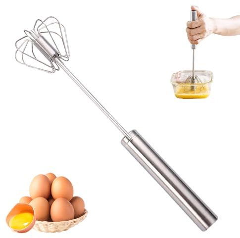 Semi-Automatic Egg Whisk, 2026 New Stainless Steel Hand Whisk, Baking Utensils Kitchen Aid Whisks for Whisking, Cooking, Baking, Stirring, Easy Clean Kitchen Gadget (12in)