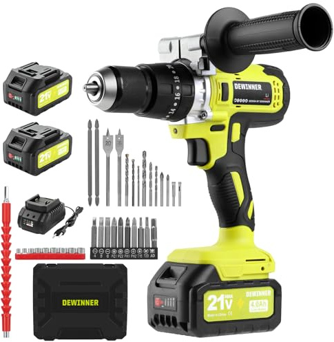 DEWINNER Trapano a Percussione a Batteria 21V,90 Nm Avvitatore a batteria con spazzole,Compatibile con le Makita 2 batterie 4,0 Ah,20+3 Impostazioni di Coppia,2 Velocità,LED,31 Accessori e Valigetta