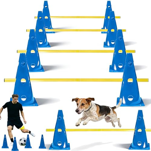 Shengruili Agility Set Hunde,Steckhürdenset Hund,Hund Hürden,Kinder Agility Hürden Hindernisse mit 8 Kegel 32cm Höhe + 8 Stangen 100cm lang, für Trainingsübungen für Tier & Fußballtraining
