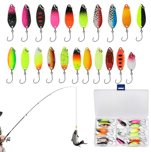 Cucharillas de cebo, 21 piezas de señuelos con anzuelo – Señuelo para el jigging, para río, lago y estanque, de noche y de mañana al aire libre en agua salada y en agua