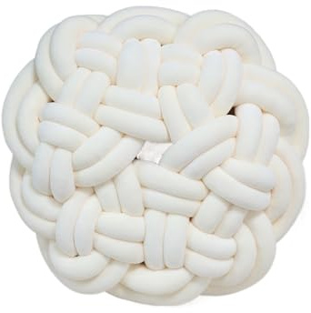 DUBTEDHOU Handgewebtes Knotenkissen, Handgewebtes, geknotetes Kissen, Sitzkissen, Mehrfarbig, Durchmesser 35 cm(White)